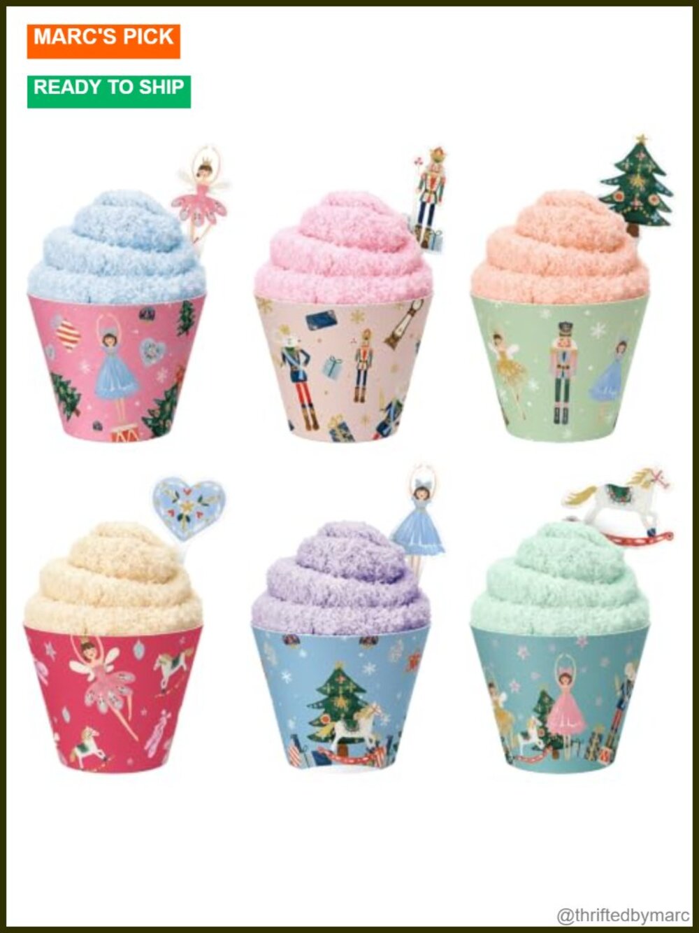 24 Set Christmas Nutcracker Cupcake Sock Gift Set Coral Fleece